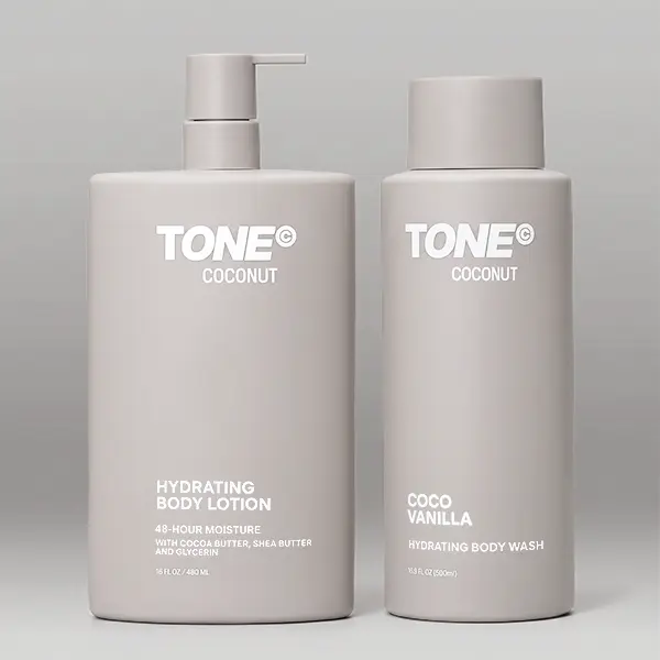 Coconut Body Wash & Lotion Bundle for Men & Women, Tropical Vanilla Scent, Hydrating Shower Set, Dermatologist-Tested, Non-Toxic Gift Set – TONE, Body Care, Gifts For Boyfriend, Creamy Coconut Scent Body Lotions & Creams