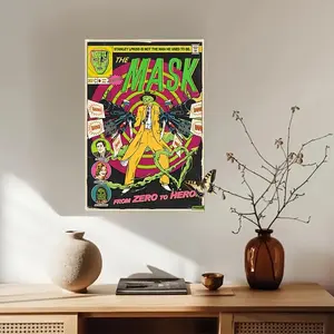 [2D Flat] Vibrant Comic Book Cover Art Print - Frameless Canvas Poster, "The Mask" from Zero to Hero, Ideal Gift for Movie Fans, High-Quality Wall Decor for Bedroom & Living Room,Movie Wall Art Ornaments Decoration Artistic Photo