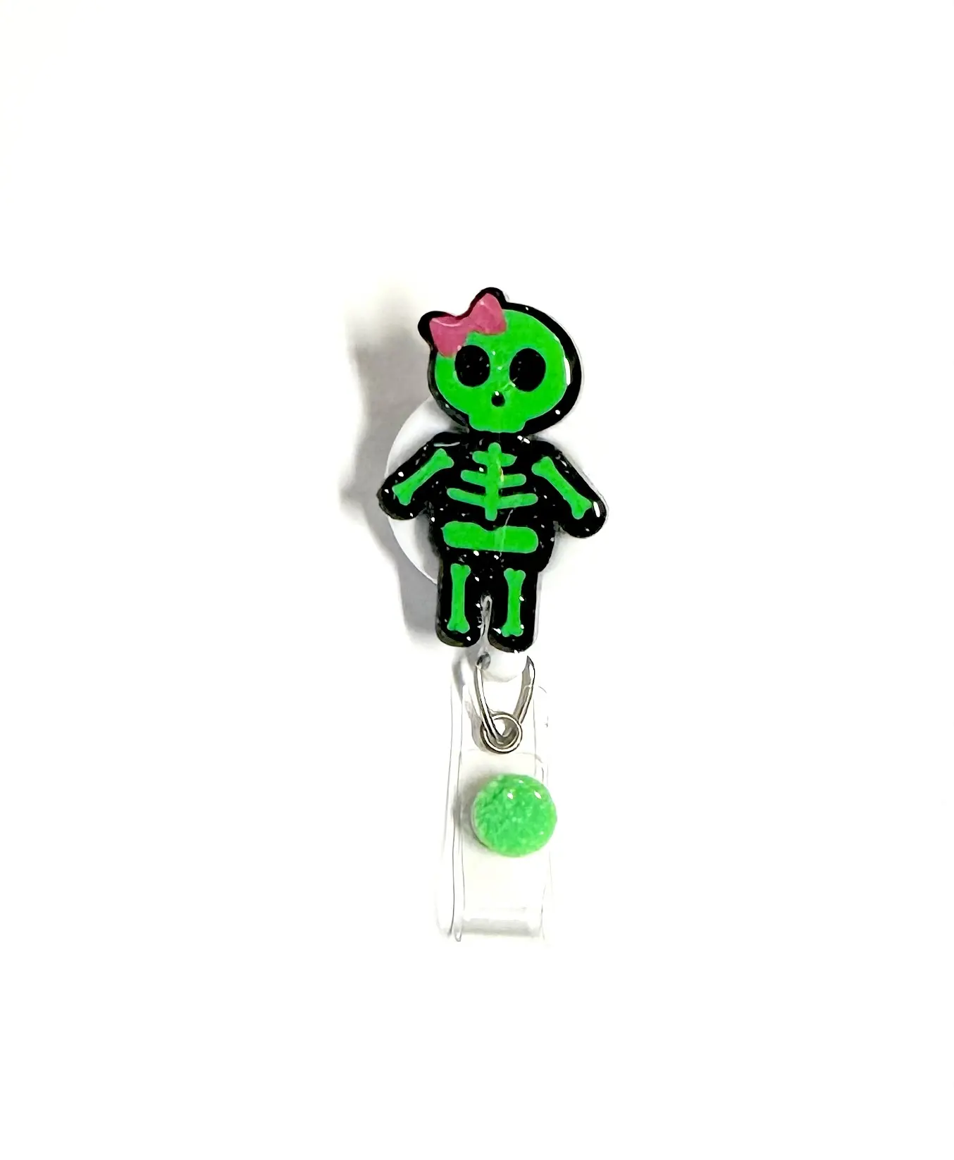 X-ray Skeleton Girl, 2”, Retractable Swivel Alligator Clip