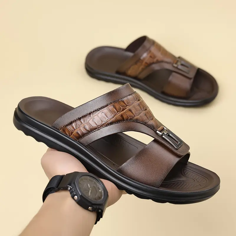 Men's Casual PU Slide Sandals, Chic Slip On Lightweight Footwear with a Slip-Resistant Rubber Sole for Summer Street Wear, Flexible, Breathable, Design, Ankle, Elegant, Open Toe, Shoe, All Season, Retro, Absolute Chill Men's Fashion Slippers, Slides Sanda