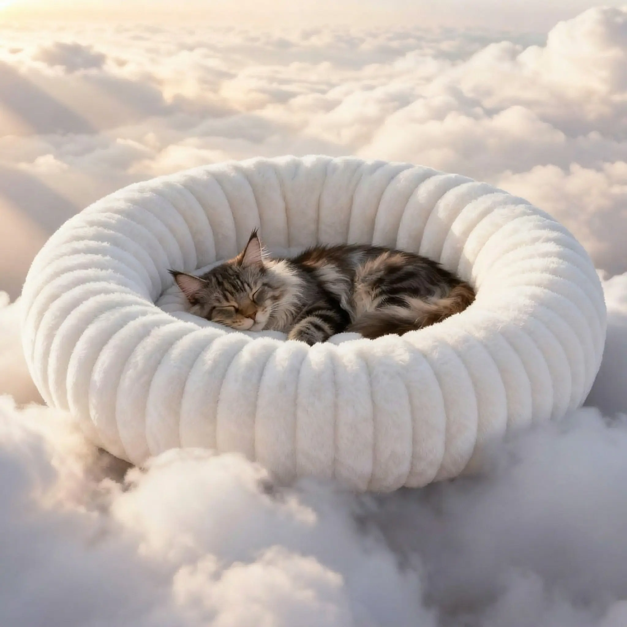 Donut-shaped Cat and Dog Bed, Cute Luxurious and Comfortable Pet Bed, Soft and Soothing Anti-Anxiety Pet Bed, with Non-Slip Bottom, Suitable for Small to Medium-Sized Dogs and Cats, Fluffy Cloud Bed, Kitten Bed, Circle Bed