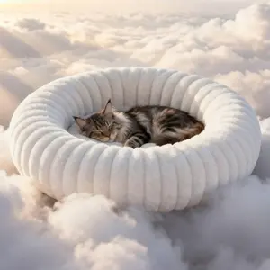 Donut-shaped Cat and Dog Bed, Luxurious and Comfortable Pet Bed, Soft and Soothing Anti-Anxiety Pet Bed, with Non-Slip Bottom, Suitable for Small to Medium-Sized Dogs and Cats