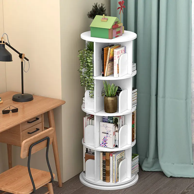 CNCEST 4-Tier 360° Smooth Rotating Wooden Bookshelf Tower - PVC+Steel Home Organizer Storage Rack with Display Stand Shelving & Storage, Assembly Required, Back to School Haul for Children’s Dorm Room & Office Furniture, Rotating Bookshelf