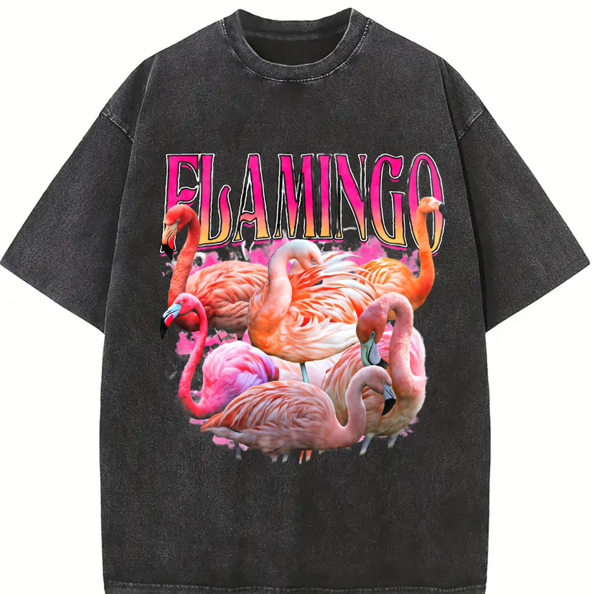 Men's Shortsleeve Round Neck Flamingo Retro Graphic T-Shirt - Menswear Streetwear Casual Vintage 90s Tropical Bird Tee, Wildlife Aesthetic Summer Nature Gift