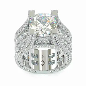 Jzora handmade 5ct brilliant round cut sterling silver engagement ring，promise ring