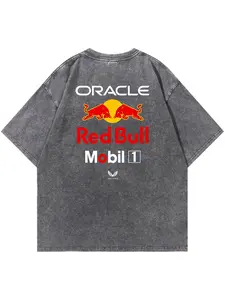 Men's Oracle Bull Racing Team T-Shirt, High-Quality Washed Print, Street Vintage Style, Y2K Fashion, Ideal for Car Enthusiasts