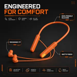 New Matte Neckband Wireless Bluetooth Earbuds, LED Battery Display Magnetic Ear Tips, Sweat Resistant Skin-Friendly Silicone for Gym Workout Commute