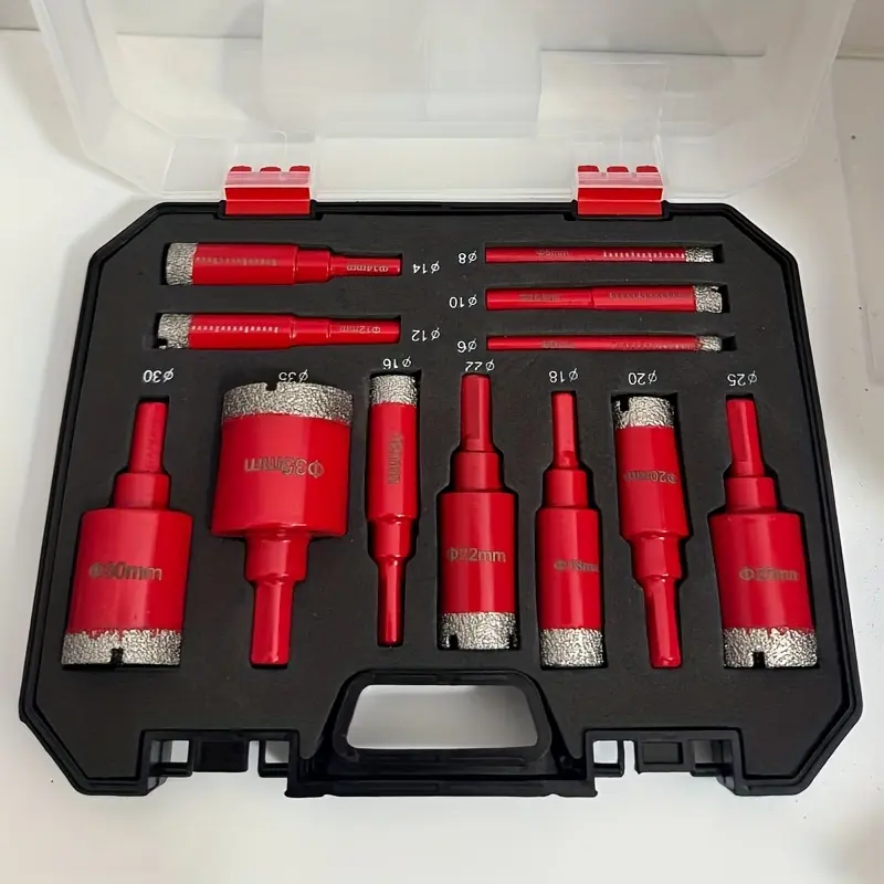 12-piece multifunctional glass and marble hole drill bit set, wet/dry diamond hole saw, stone enlargement drill bits, sharp cutting, wear-resistant and durable drill bit set, 6 mm–35 mm drill bits