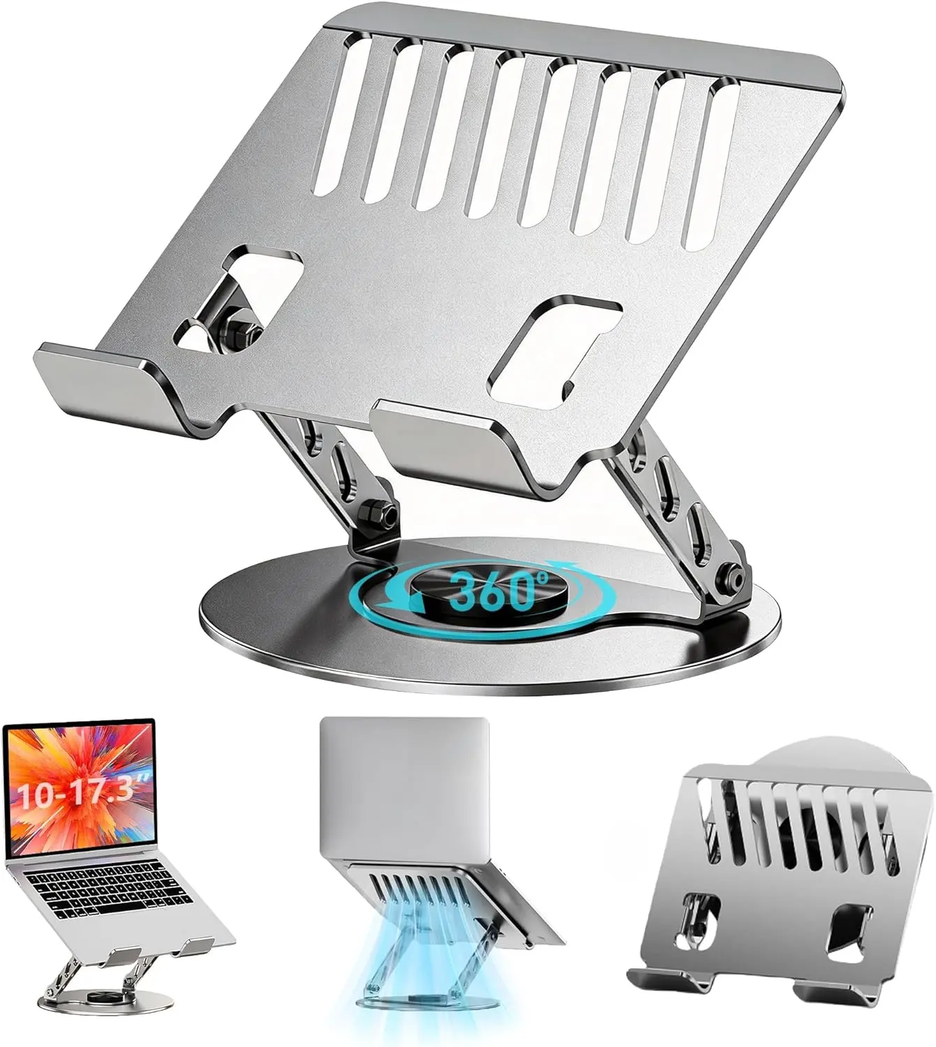 2Pcs Laptop Stand for Desk - All-Metal Ergonomic Computer Stand & Laptop Riser, 360° Rotatable & Adjustable & Foldable, Laptop Holder for MacBook Pro/Air, Dell XPS, HP, Notebooks (10-17.3"), Gray