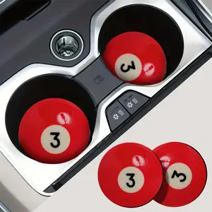 No. 3 Billiards Coaster Double Pack, Classic Decorated Ball Pattern Car Non-Slip Cup Holder Mat, Billiards Continuous Hitting Vitality Meaning Car Interior Decoration, Billiards Lover Gift, Car Accessory