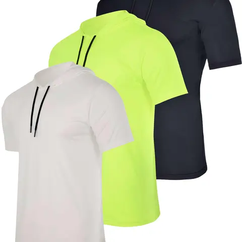 Real Essentials 3 Pack: Men's Dry Fit Short Sleeve Active Athletic Hoodie Pullover Sweatshirt (Available in Big & Tall)