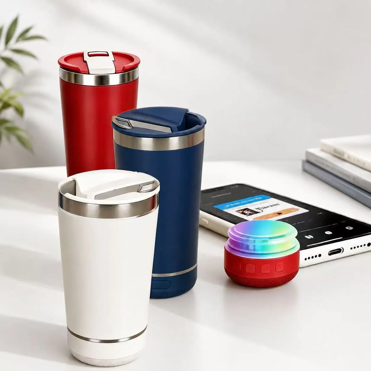 Bluetooth Speaker & Tumbler Cup Combo – 16oz Stainless Steel Insulated Mug with Built-in Rechargeable Wireless Speaker, Multi-Color LED Lights, Great Gift for Dad, Mom, or Grandpa