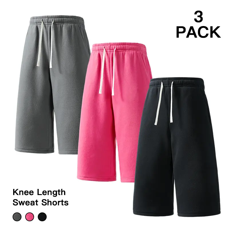 Men Casual Knee Length Jogger Sweat Shorts 3 Pack Solid Elastic Drawstring Streetwear Shorts Suitable for Fitness Home Walking Short Trips