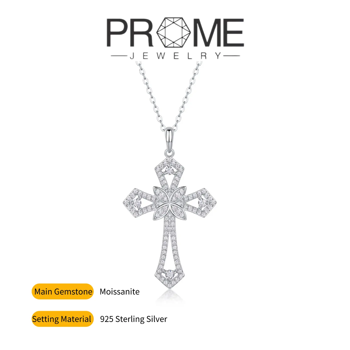 (MX004)S925 Sterling Silver Cross Pendant Necklace Synthetic Moissanite Elegant & Timeless Versatile & Ideal Gift for Women Daily & Office Wear