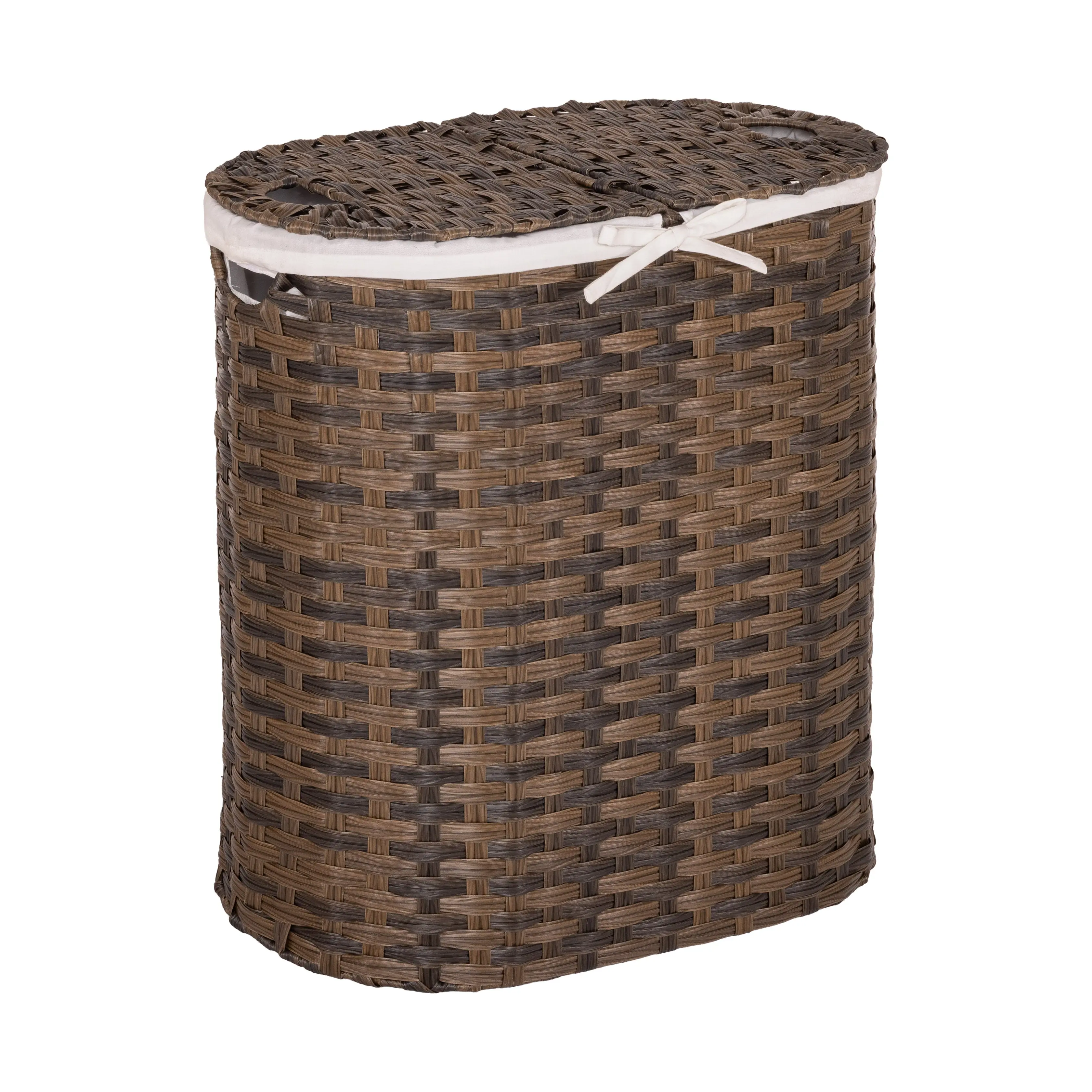 Handwoven Lidded Oval Double Laundry Hamper