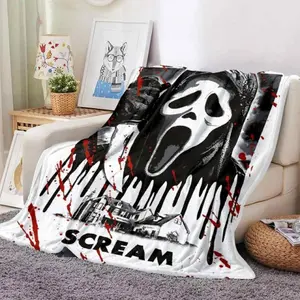Ghostface Flannel Throw Blanket, Classic Retro Vintage Horror Print, Ultra-Soft Warm, No-Pilling, Lightweight for Adult Movie Nights,summervibes