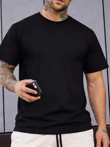 Plain Black T-Shirt Premium Cotton Basic Tee Minimalist Casual Streetwear Unisex