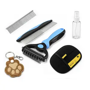 Dog & Cat Grooming Kit - Deshedding Brush, Dematting Comb, Empty Spray Bottle, Hair Removal Gloves, for Long Matted Coats, Free Fur Bag Gift # balls