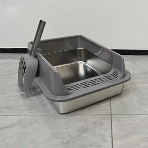 Semi-Enclosed Stainless Steel Cat Litter Box, Kitten Litter Box with Open Top & Anti-Slip Base, Scratch-Resistant, Sturdy & Easy to Clean, Prevents Splashing & Locks Odors, Ideal for Multi-Cat Families