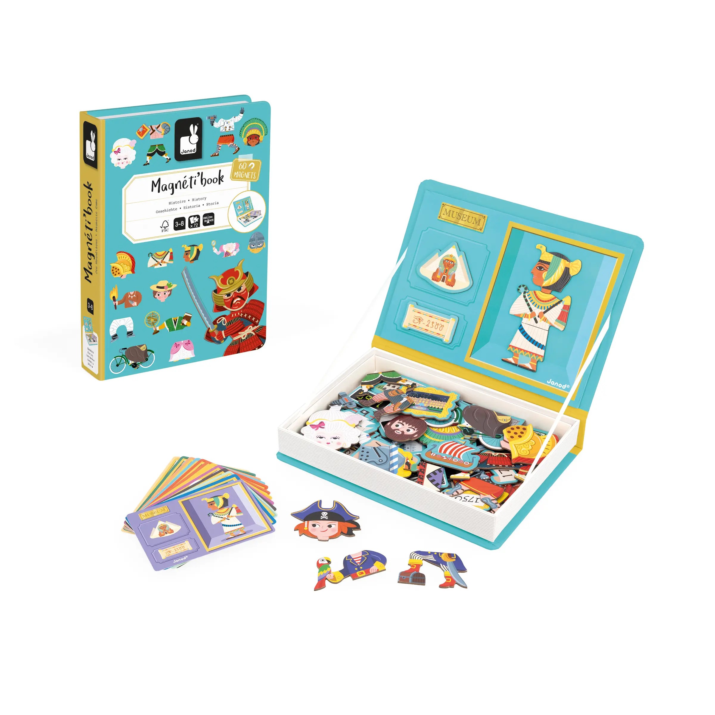 Janod Magneti'book for Kids Ages 3 and Up, featuring Magnetic Toy with 60 Magnets and 12 Cards on the History of Culture and Art