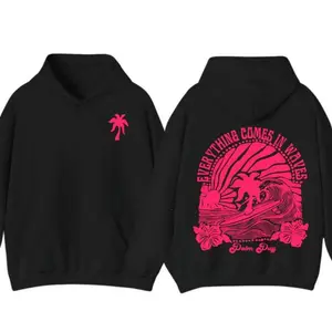 Palm Puff Graphic Hoodie, Stylish Unisex Pullover for Men and Women, Everything Comes in Waves Design, Perfect for Daily Casual Wear