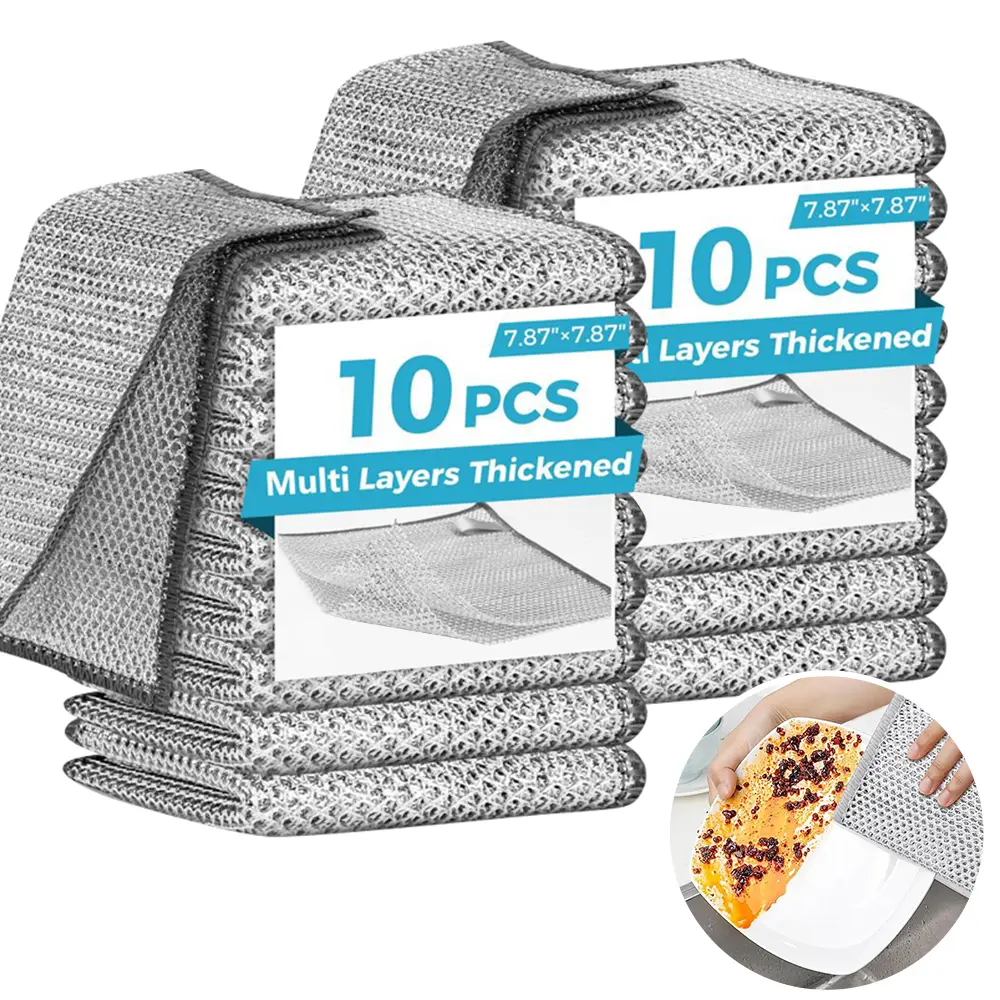 10/20/40-Pack Premium Stainless Steel Dish Scrubbers, Reusable Washable Non-Scratch Wire Dishwashing Rags, Wet & Dry Dual-Use Multipurpose Metal Cleaning Cloths for Kitchen Pans, Sinks, Stoves