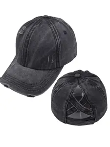 JMO Clothing Ponytail Hats Womens Washed Distressed Baseball Cap High Ponycaps Dad Hat with Ponytail Hole