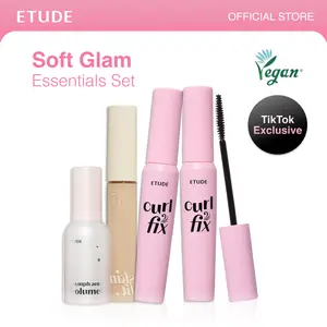 [ETUDE Official] Soft Glam Essentials Set | Kpop Idol Make up | Curl Fix Mascara BOGO(#01 BLACK or #04 Volume) + Nymph Aura Volumer + Big Cover Skin Fit Concealer Pro Set | Waterproof Mascara | Clean Girl Makeup set | Hell Mascara | DealsForYouDays