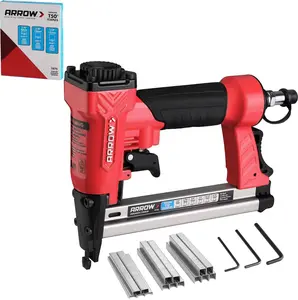 #SpringGlowUp Arrow Pneumatic Staple Gun, Oil-Free Upholstery Stapler with 3750 Pieces T50 1/4", 3/8", 1/2" Staples, Adjustable Exhaust, for Woodworking, Professional and DIY Projects, PT50