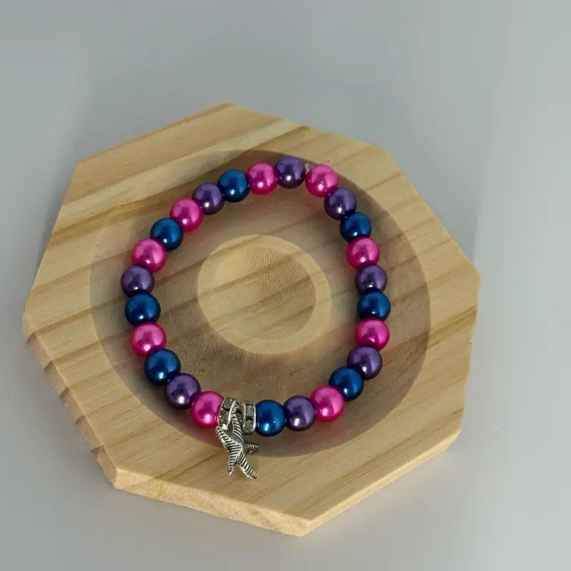 Starfish Charm Bracelet | Pink Purple Blue Beaded Summer Jewelry | Bisexual Gift | 6.5 Inch