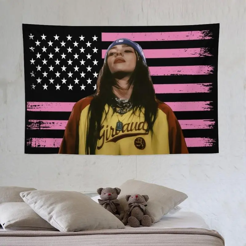 Bedroom decor Tapestry Billies various sizes Decorative Flag Eilish Tapestry Outdoor Indoor, Double Stitched, Wall Hanging Room Decor, College Dorm Room Porch Outside Decorations 4 Home Textile summerwins stuff for your room cheap