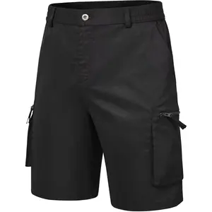 QPNGRP Men's 9" Inseam Stretch Waist Zipper Cargo Shorts with 6 Pockets