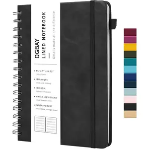 Lined Spiral Study Notebook Journal for Women Men 200 Pages A5 College Ruled Hardcover Leather with Pen Holder Notebook Journals for Note Taking Work (Navy Blue)