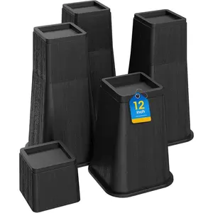 12 Inch Heavy Duty Bed Risers, Stackable Furniture Risers Lifts 4inch 8inch 12inch for Table Desk Leg Sofa Couch, Supports Up to 6000 Lbs, Black 4 Pack