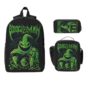 3 Piece High Capacity Bookbag Oogie Cartoon Boogie Backpack Set Travel Knapsack with Lunch Box Pencil Case