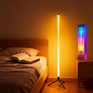 RGB Colorful Floor Standing Ambient Light, Music Rhythm Changing Colors, Corner Linear Tube Lamp, Gaming Hall Decor, Living Room Party Light, Ambient Decor Lighting