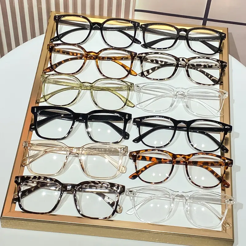 12pcs Women's Square Cat Eye Combination Frame Classic Fashion Flat Mirror, Trendy College Style Decorative Glasses, Eyeglasses Set, Fashionable Frames Glasses, Trendy Casual Eyeglasses, Stylish Glasses, Square Frame Eyewear, Fashion Accessory Eyewear