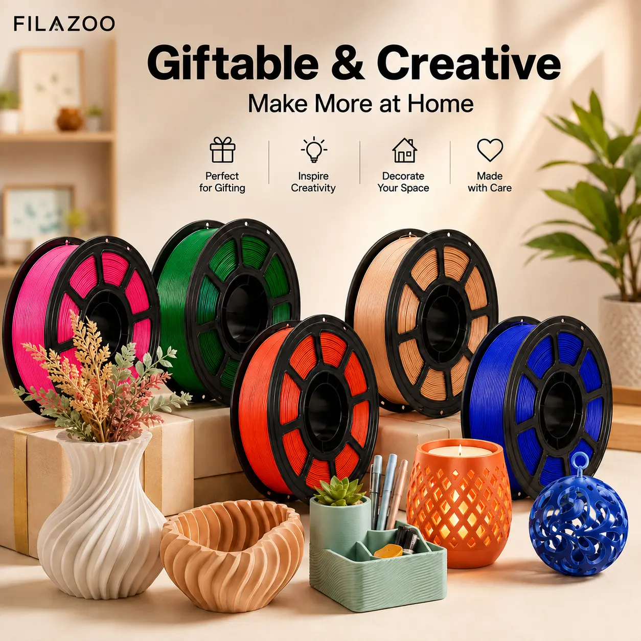 Filazoo PLA 3D Printer Filament 1.75mm, High Precision 3D Printing Material, Easy to Use PLA Filament for FDM Printers, Smooth Printing & Vibrant Colors