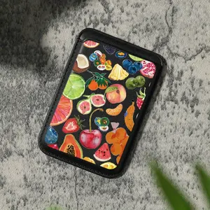 2025 New Luxury Fashionable Exquisite Colorful Fruit Pattern Magnetic Card Holder for iPhone 16 15 14 13 12 Pro Max Wallet Attachment, Holds 1-2 Cards, Equipped with Built-in Security Pocket KA1, Material, Magnetic Closure, Lining, Slip Pocket,