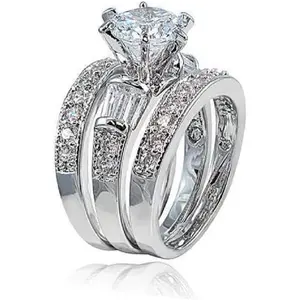 925 Sterling Silver Bridal Ring Sets Emerald Cut CZ Engagement Rings Vintage Promise Rings Platinum Big Women CZ Rings Set Bling Princess Cut Cubic Zirconia Size 6-10