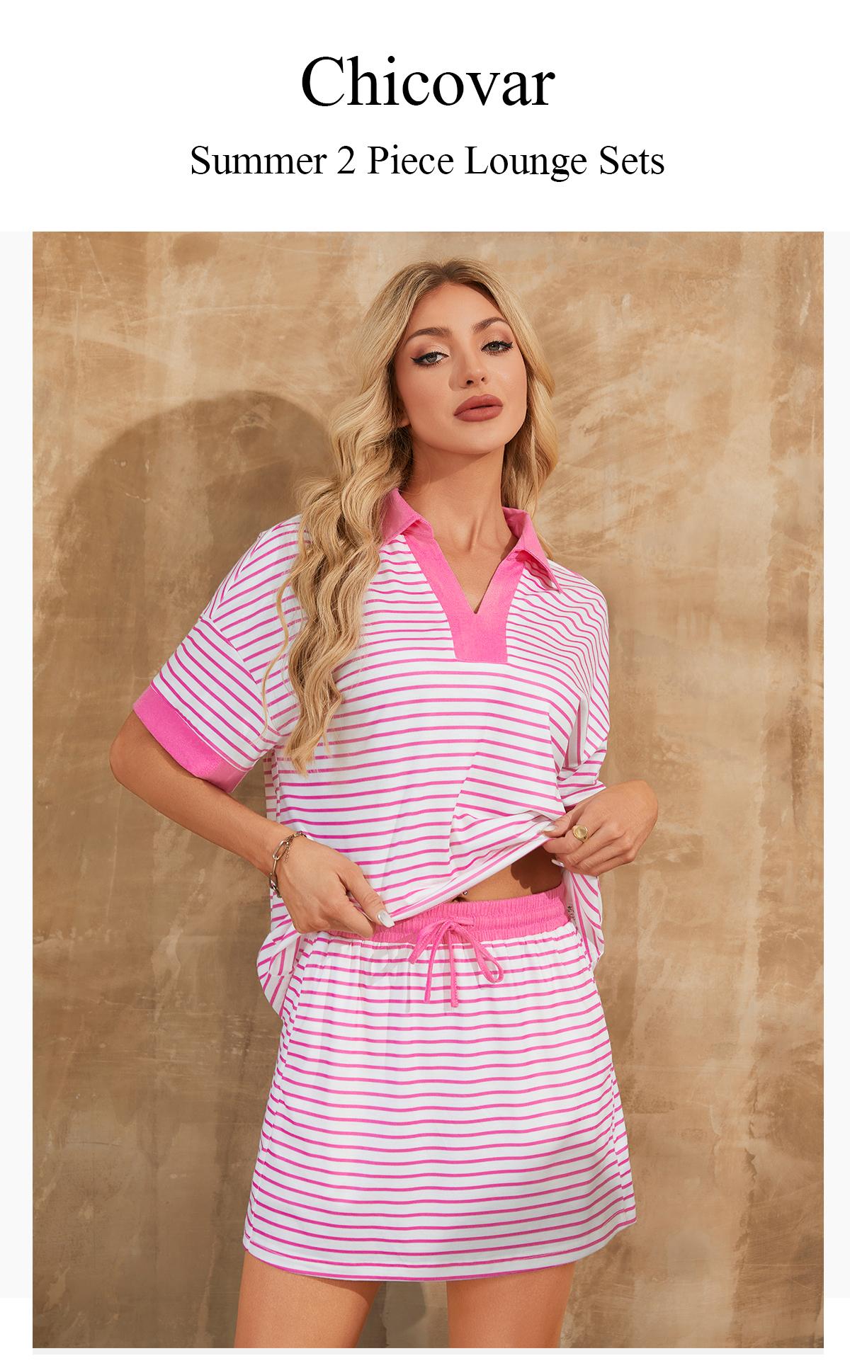 Chicovar Striped 2 Piece Outfits Casual Set Short Sleeve V-Neck Polo Skort with Built-in Shorts & Pockets, Adjustable Waist, Stretchy & Comfortable, Lounge Sets, Athleisure, Comfyoutfit, Summervibes Chicovar Striped 2 Piece Outfits Casual Set Short Sleeve V-Neck Polo Skort with Built-in Shorts & Pockets, Adjustable Waist, Stretchy & Comfortable, Lounge Sets, Athleisure, Comfyoutfit, Summervibes