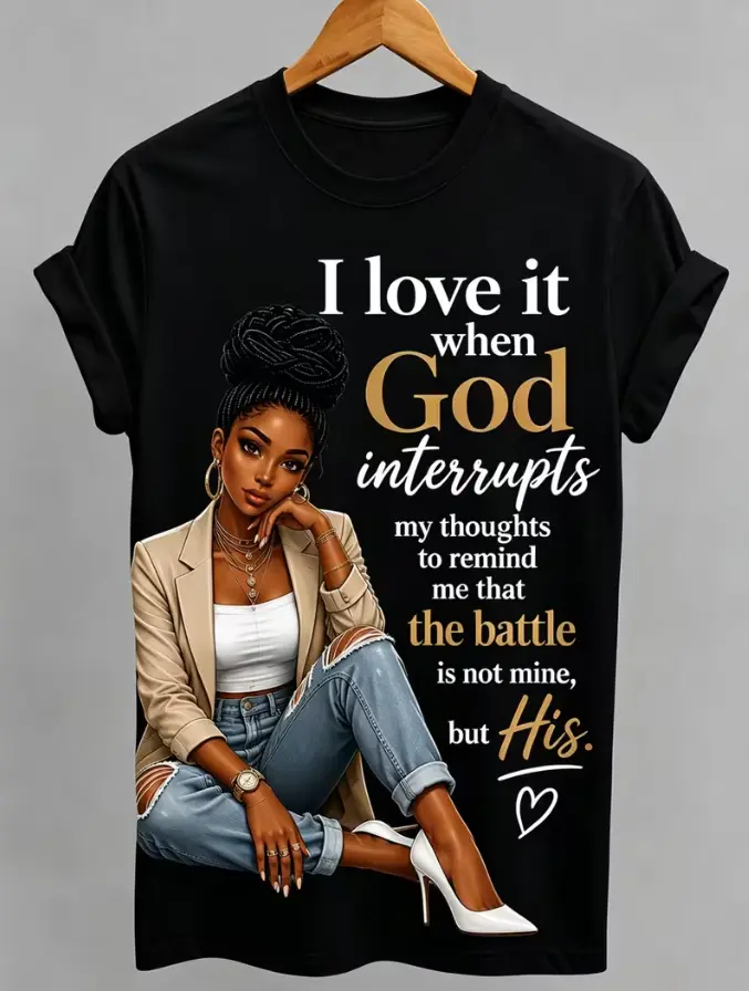 Women's Psalm 46:5 Christian Round Neck Cotton Short-Sleeve Top - Casual Faith Blouse with Bible Verse, Exquisite Floral Camera Pattern