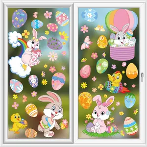 116 Piece Spring Easter Window Stickers, Colorful Easter Eggs Bunny Chick Flower Glass Window Decals, Festive Home Decorative Stickers