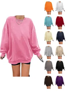 FISOEW Women's Oversized Long Sleeve Sweatshirts Pure Color Round Neck Casual Pullover Shirt Hoodie Cotton hoodies women parke mockneck sweatshirt essential hoodies Womenswear Thick bistro hoodie ditch masked hoodie graphic hoodies hoodies for women