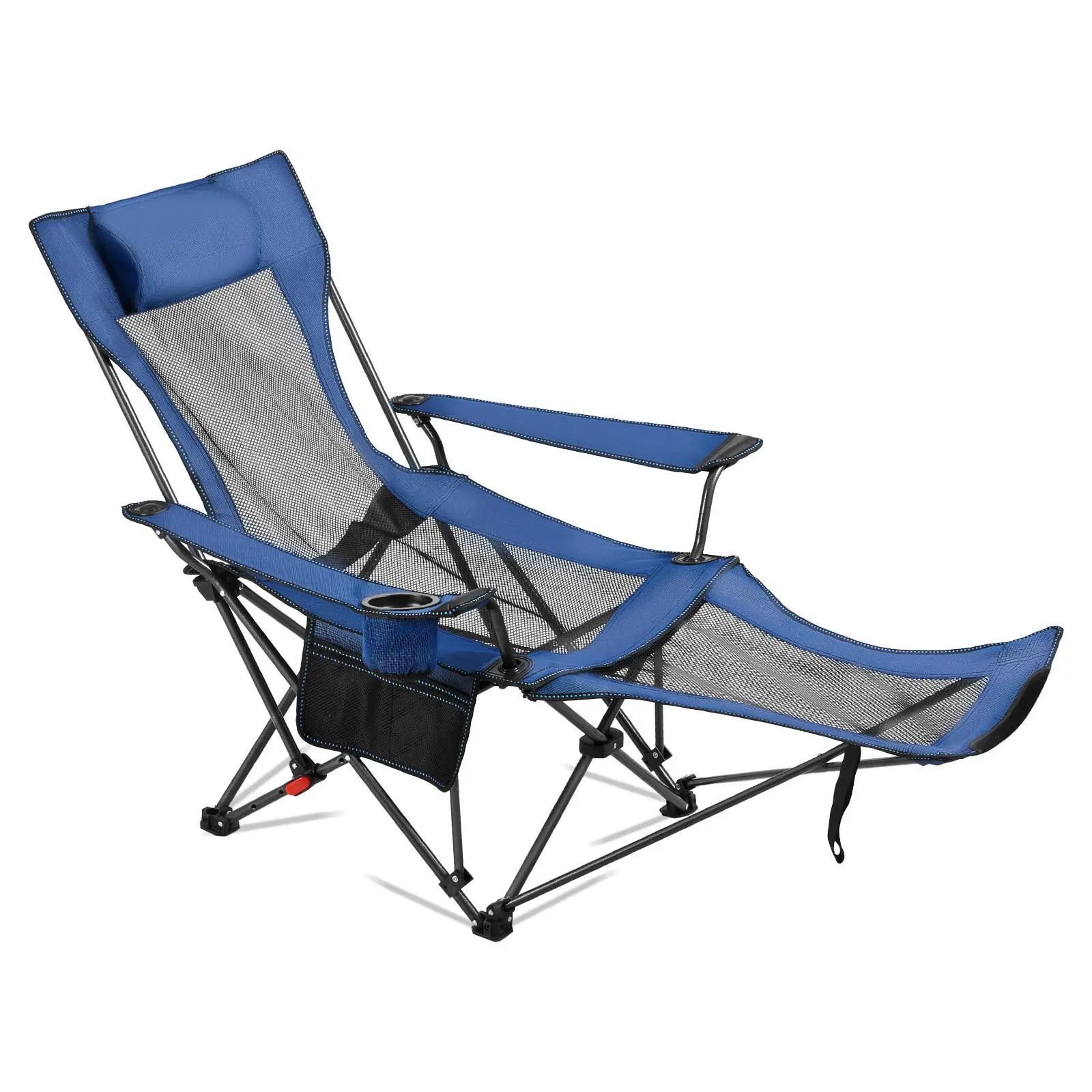 【SummerFinds】VEVOR Reclining Camping Chair, 4 Adjustable Positions, Portable Folding Lounger for Adults, Mesh Beach Chair with Headrest & Foot Rest, Supports 220 lbs, Heavy Duty Camp Chairs for Patio, Blue