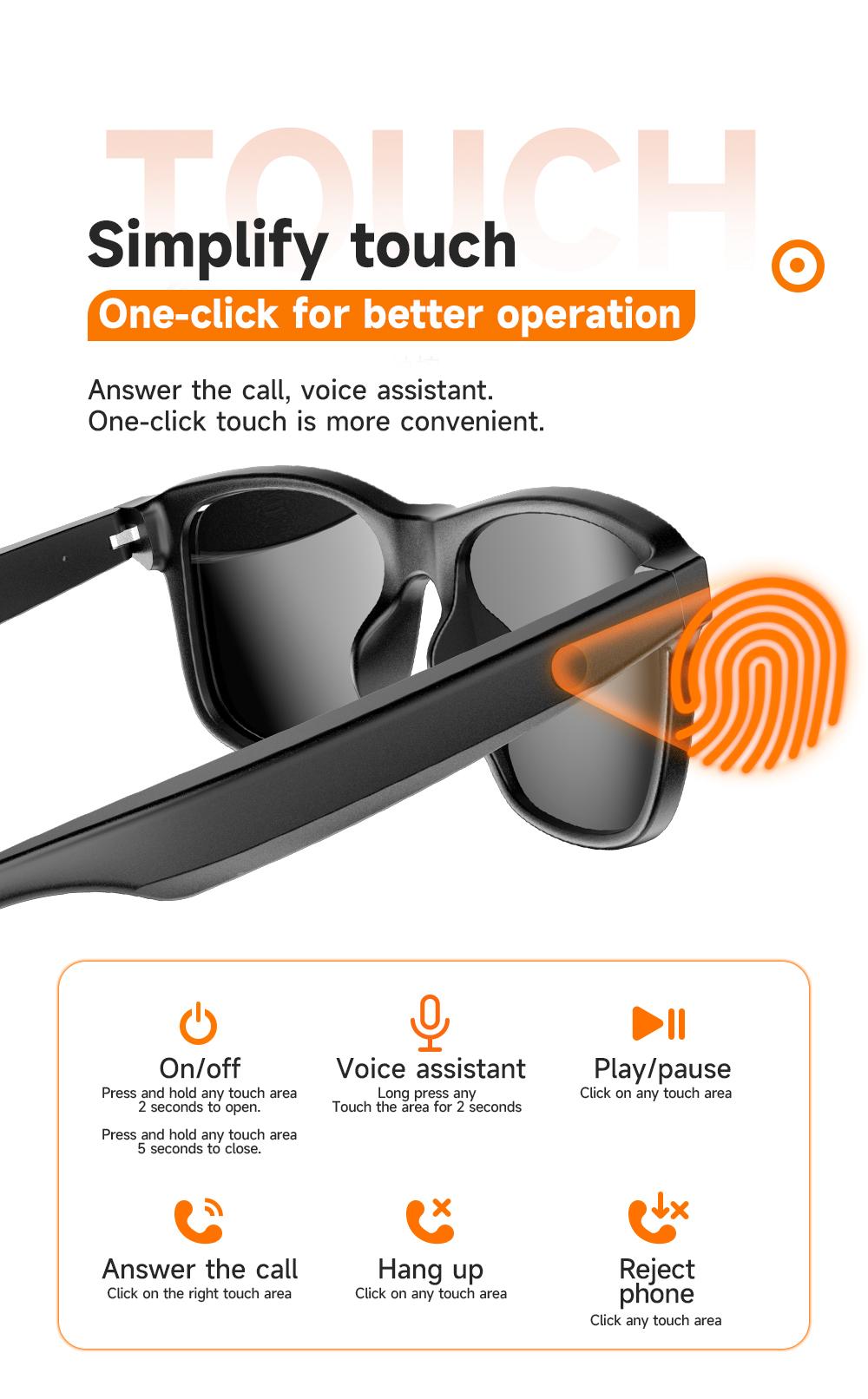 Wireless Smart Glasses with Bluetooth Audio, Open Ear Headphones Sunglasses, Hands-Free Calling, UV Protection, Long Battery Life, Perfect for Travel & Outdoor
