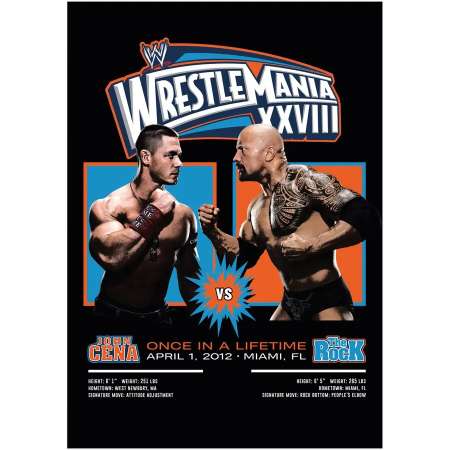WWE John Cena The Rock WrestleMania Graphic Poster - UnPoster Print UnPoster Print Unframe   A2