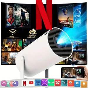 Projector with Wi‑Fi and Bluetooth support, 180° adjustable, 130‑inch screen movie projector, compatible with computers and smartphones (white), HDMI, home theater, office, outdoor projector