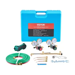 VEVOR Oxygen Acetylene Torch Kit, TikTokShopBlackFriday, Gas Welding Cutting Torch Kit, 14PCS Portable Oxy Acetylene Brazing Set with 177'' Long Twin-Hose, Cutting Nozzle, 3 Welding Tips & Carry Case (without Gas Cylinder)