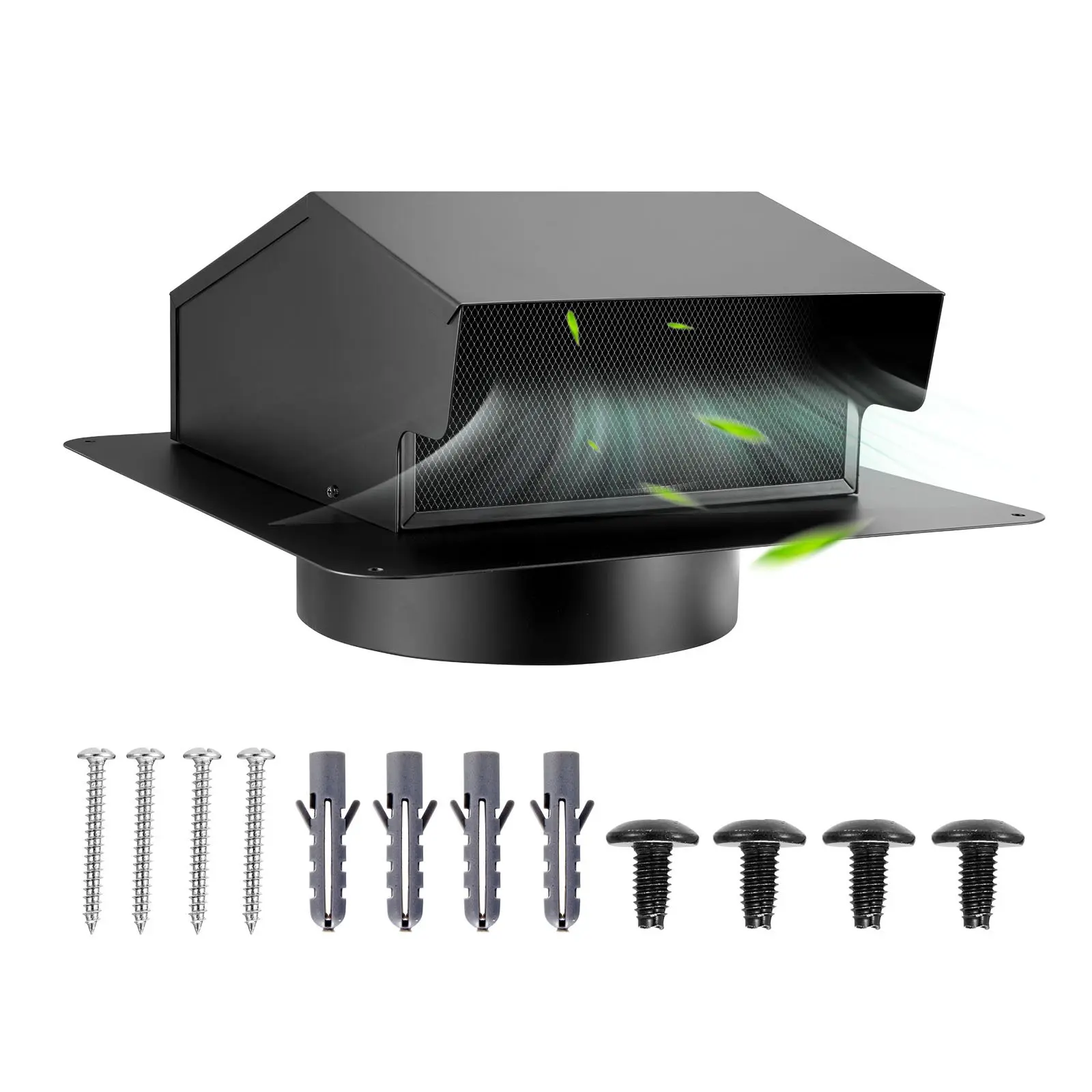 VEVOR 6 inch Hooded Wall Vent Cover, Square AC Vent Gable Cover, Premium SPCC Steel with Built-in a Protection Screen, for Roofs, Walls, Outside Duct Exhaust Outlets (1 Pack, Black)